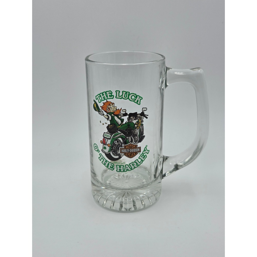 Harley-Davidson Beer Mug The Luck O' The Harley Leprechaun Glass Stein 2011 16oz